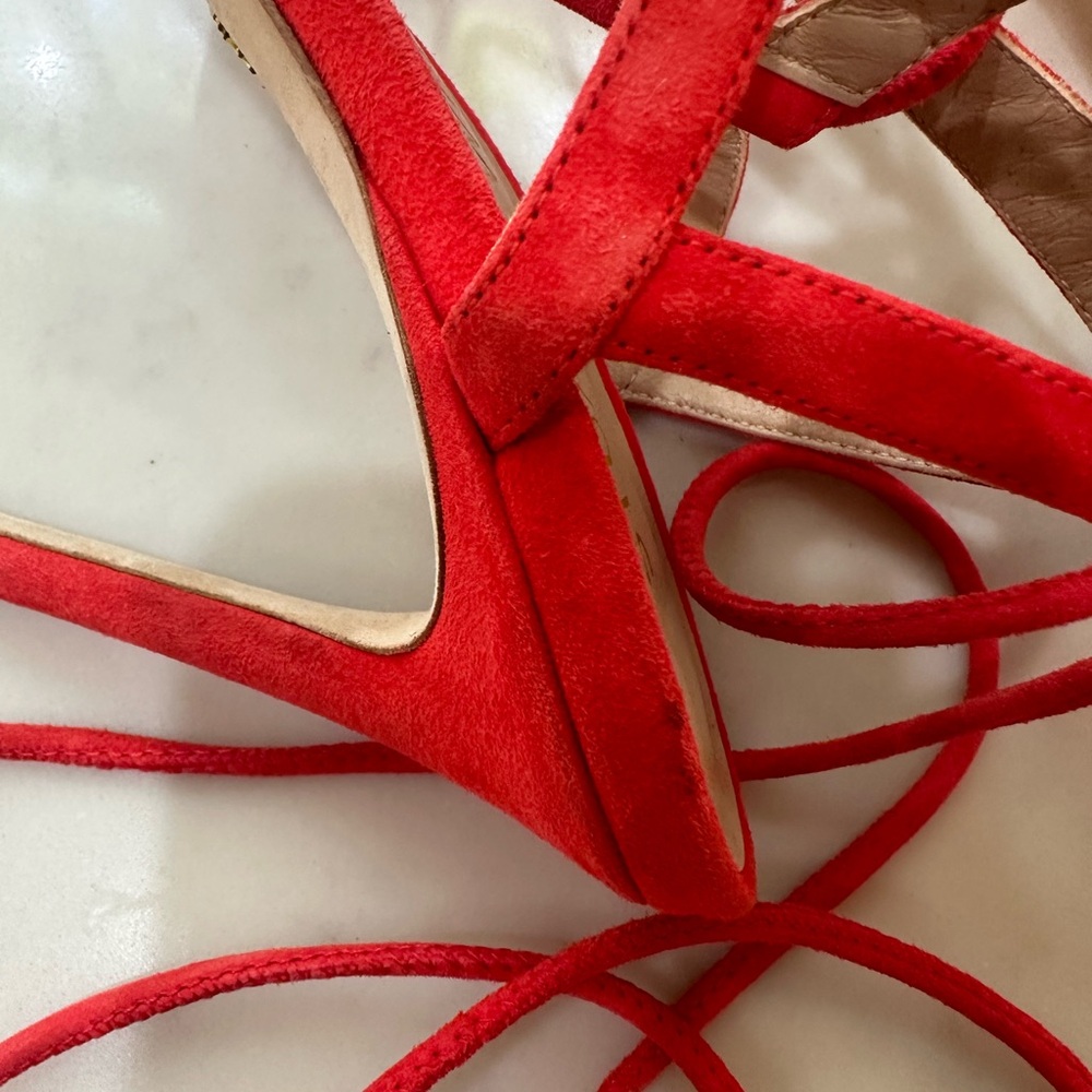 Stuart Weitzman Soiree 100 Red Lace-Up Strappy Heels 5.5 NWOB Designer Shoe - Picture 12 of 14